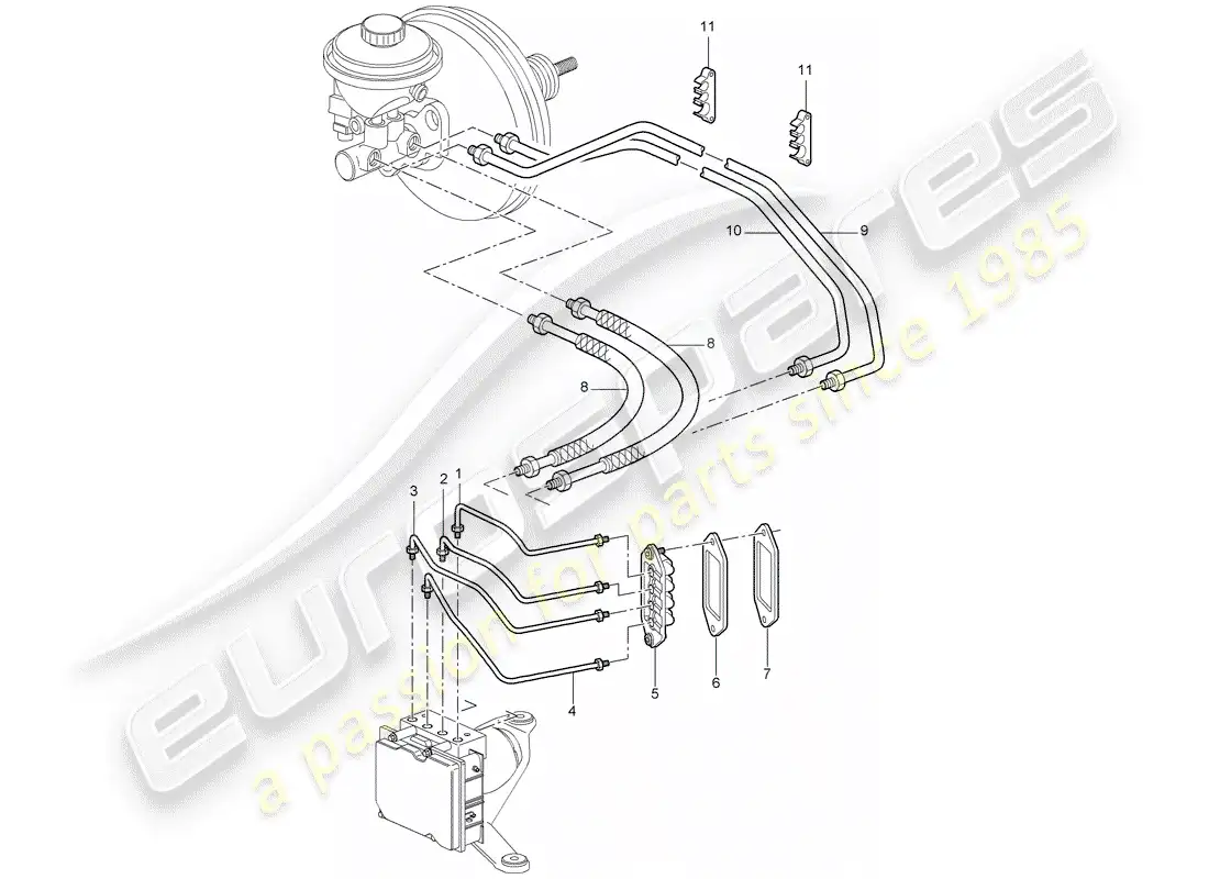 porsche 2006 (987 cayman) brake lines parts diagram