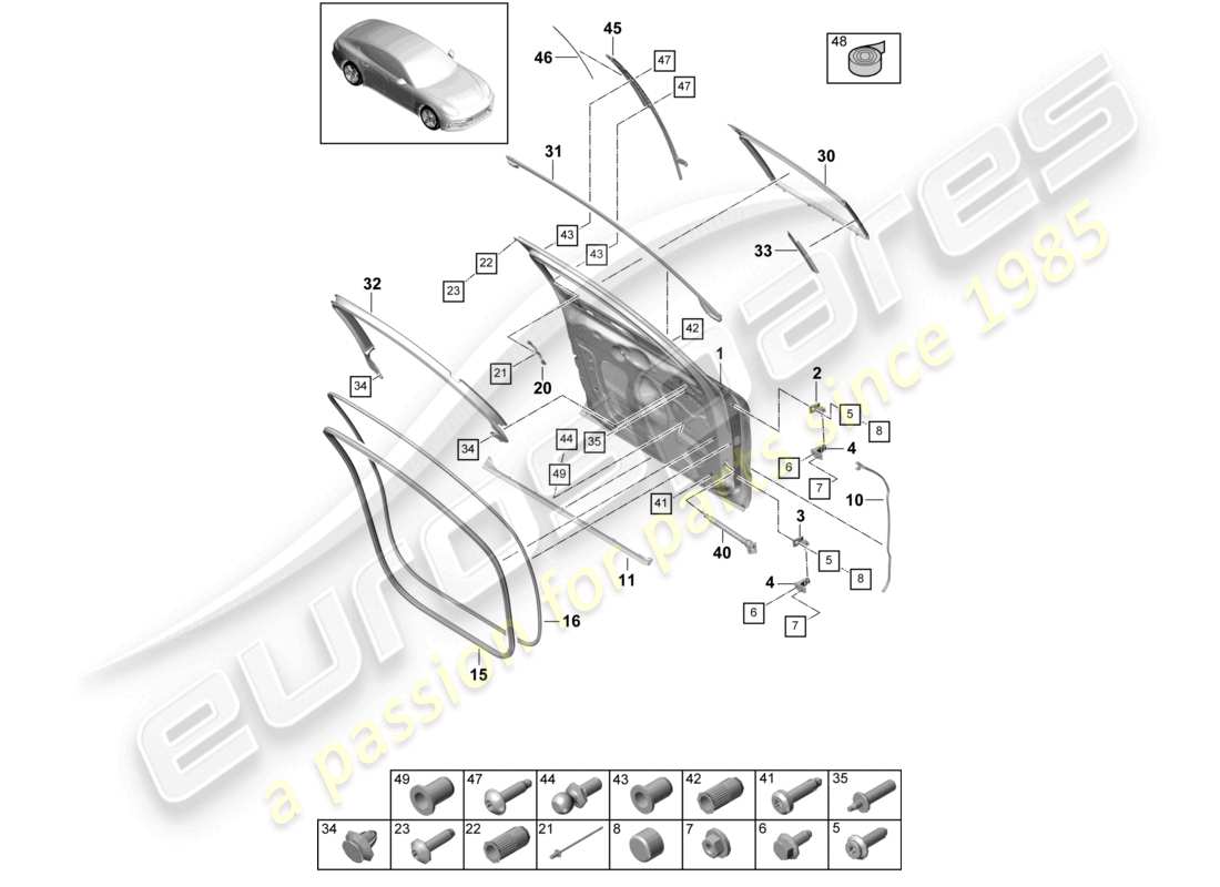 porsche 2021 (panamera 971-1) seal front door shell parts diagram
