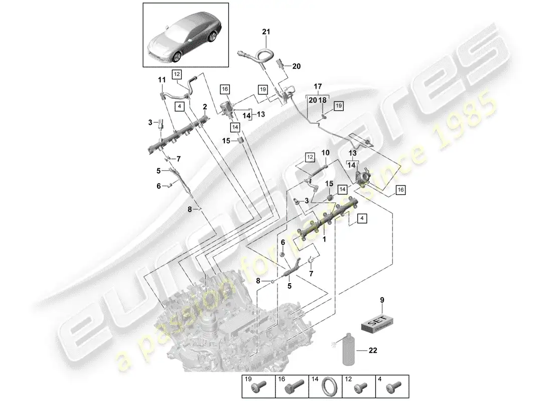 porsche 2018 (panamera 971-1) fuel collection pipe parts diagram