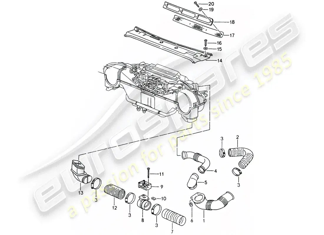 porsche 1998 (993) ventilation - heating system 1 parts diagram