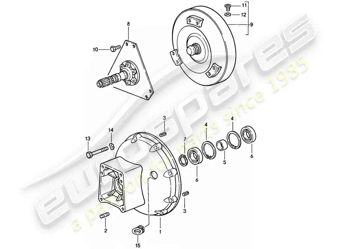porsche 1986 (928) automatic transmission - torque converter - converter housing parts diagram