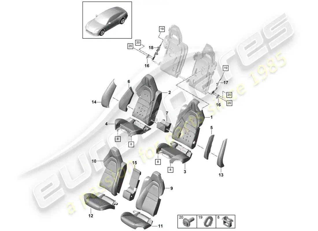 porsche 2018 (panamera 971-1) seat parts diagram