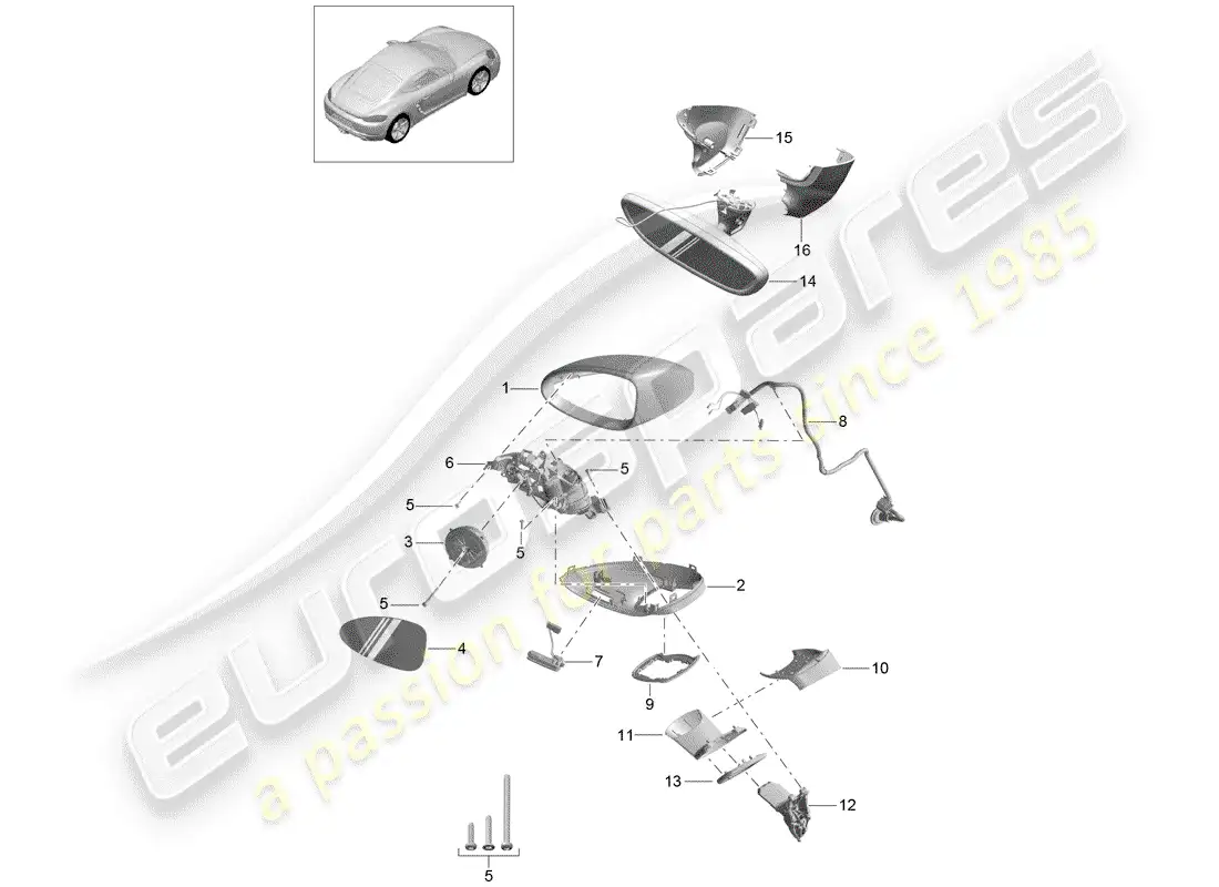 porsche 2017 (718 cayman) rear view mirror parts diagram