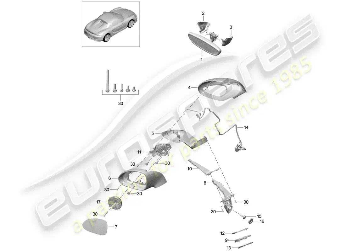 porsche 2016 (981 boxster spyder) rear view mirror inner parts diagram