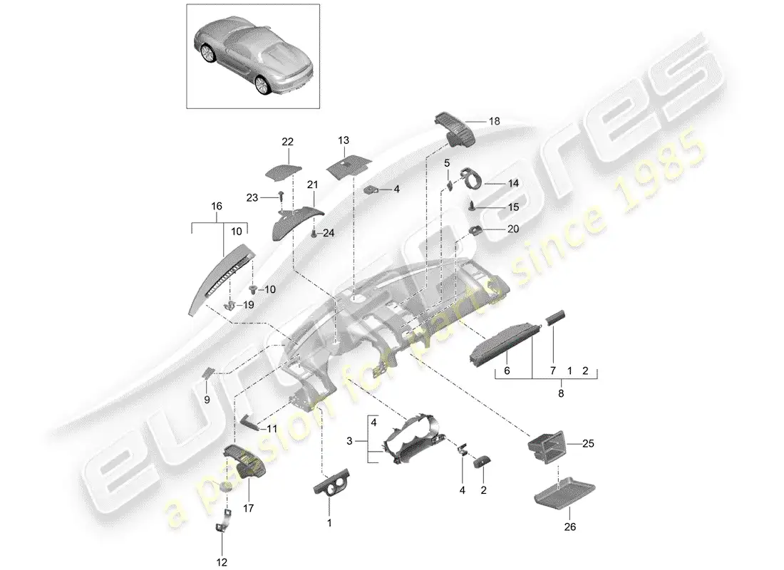 porsche 2016 (981 boxster spyder) accessories parts diagram