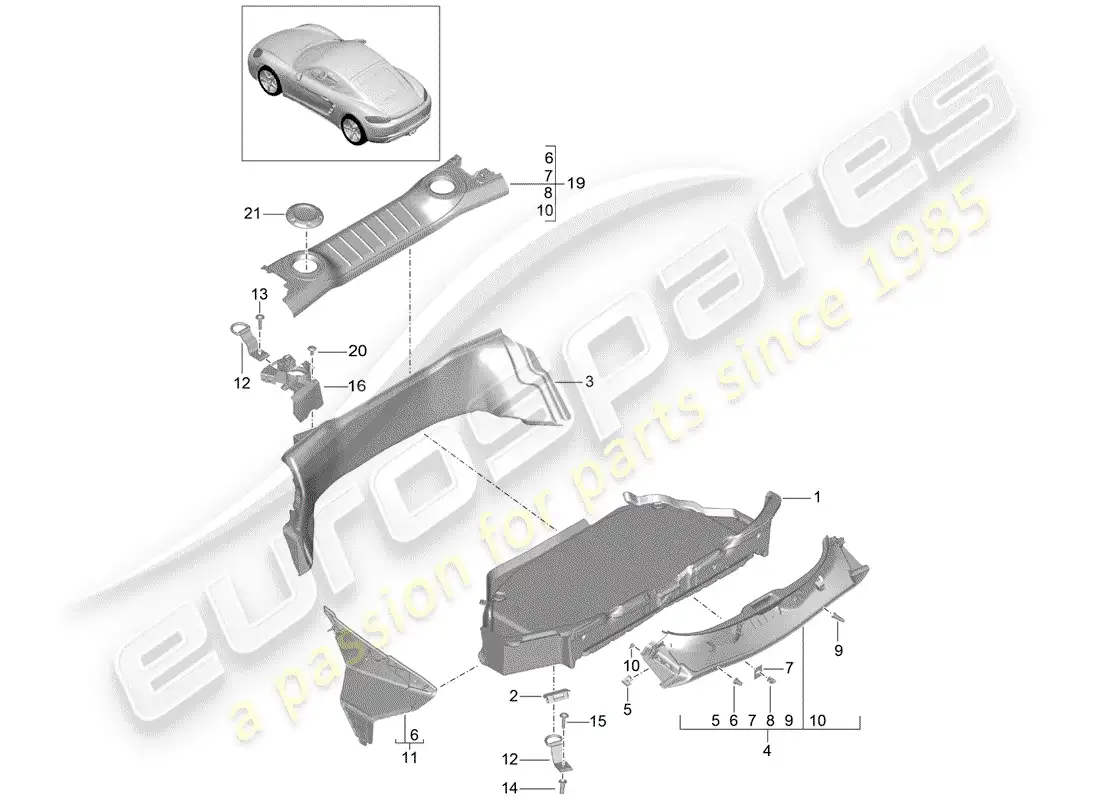 porsche 2020 (718 cayman) boot lining parts diagram
