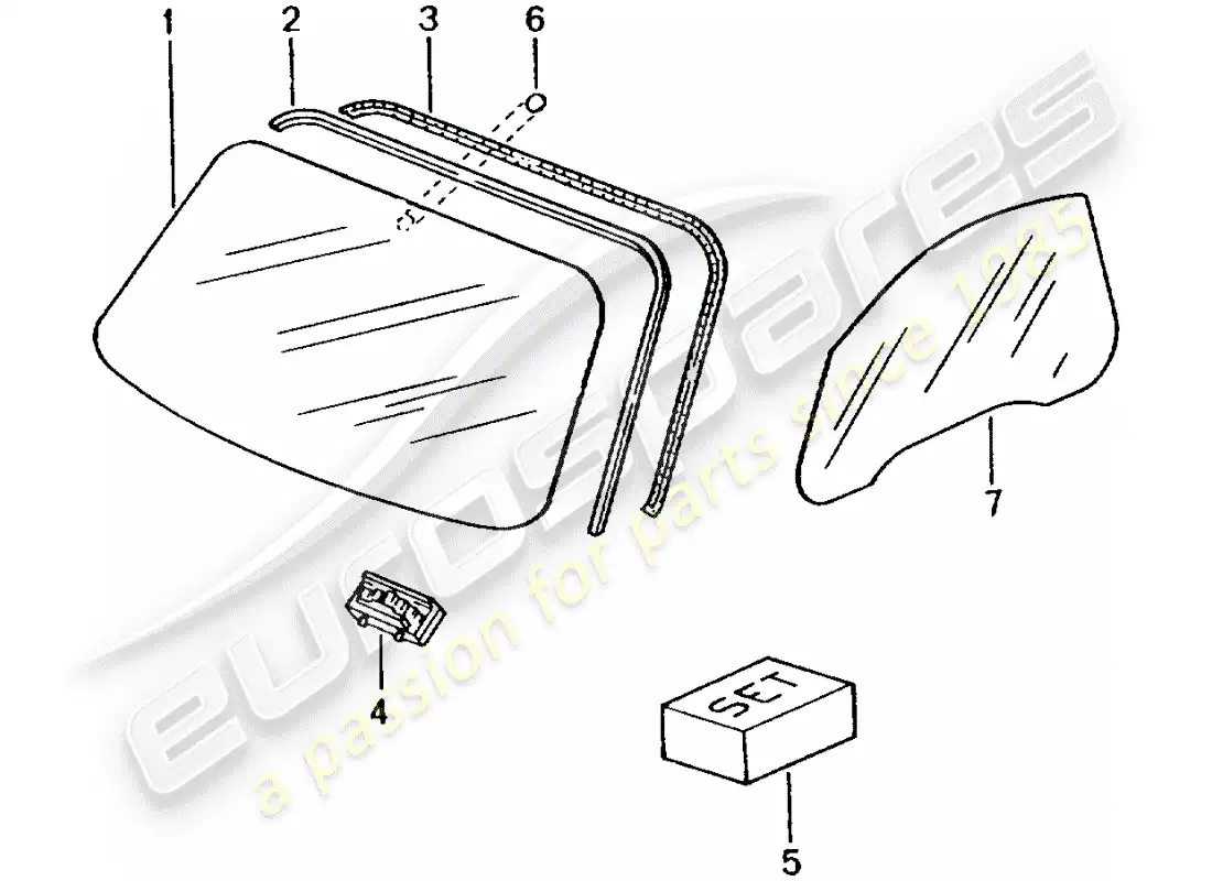 porsche 2001 (986 boxster) window glasses parts diagram