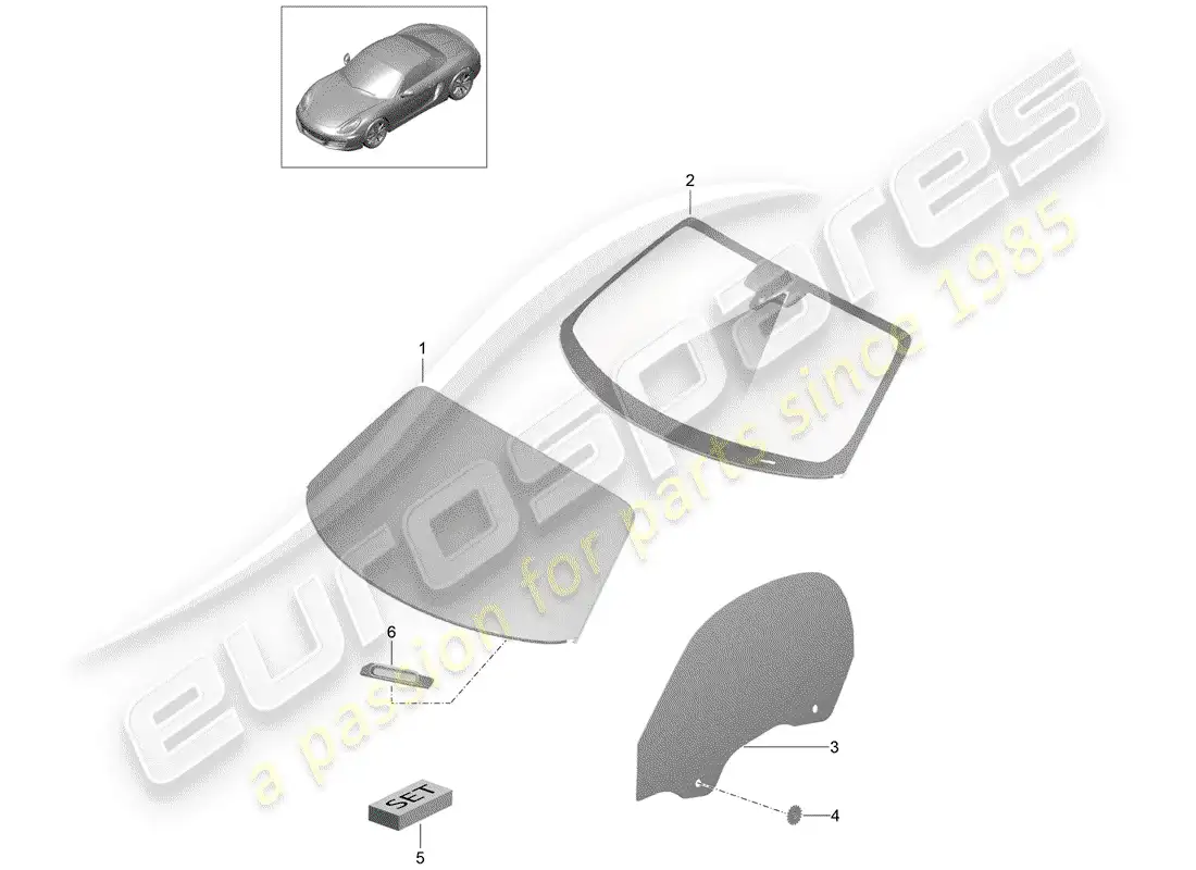 porsche 2016 (981 boxster) window glazing parts diagram