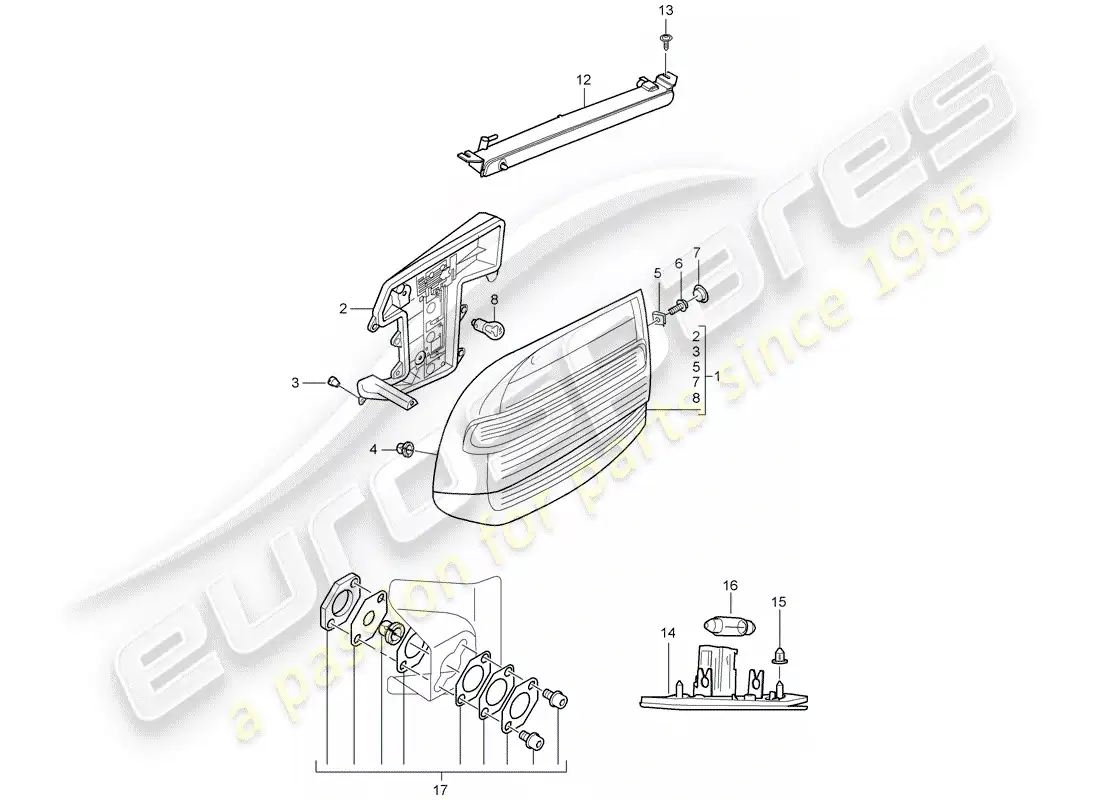 porsche 2008 (cayenne e1 9pa) rear light parts diagram