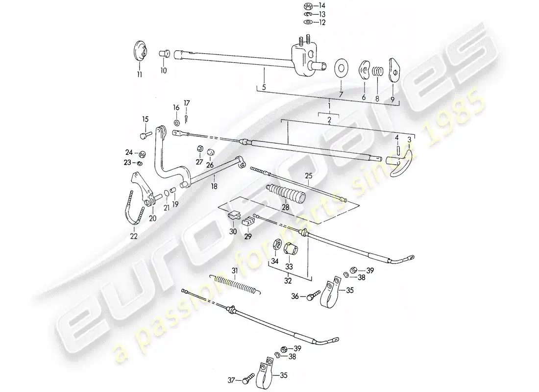 porsche 1957 (356/356a) handbrake parts diagram