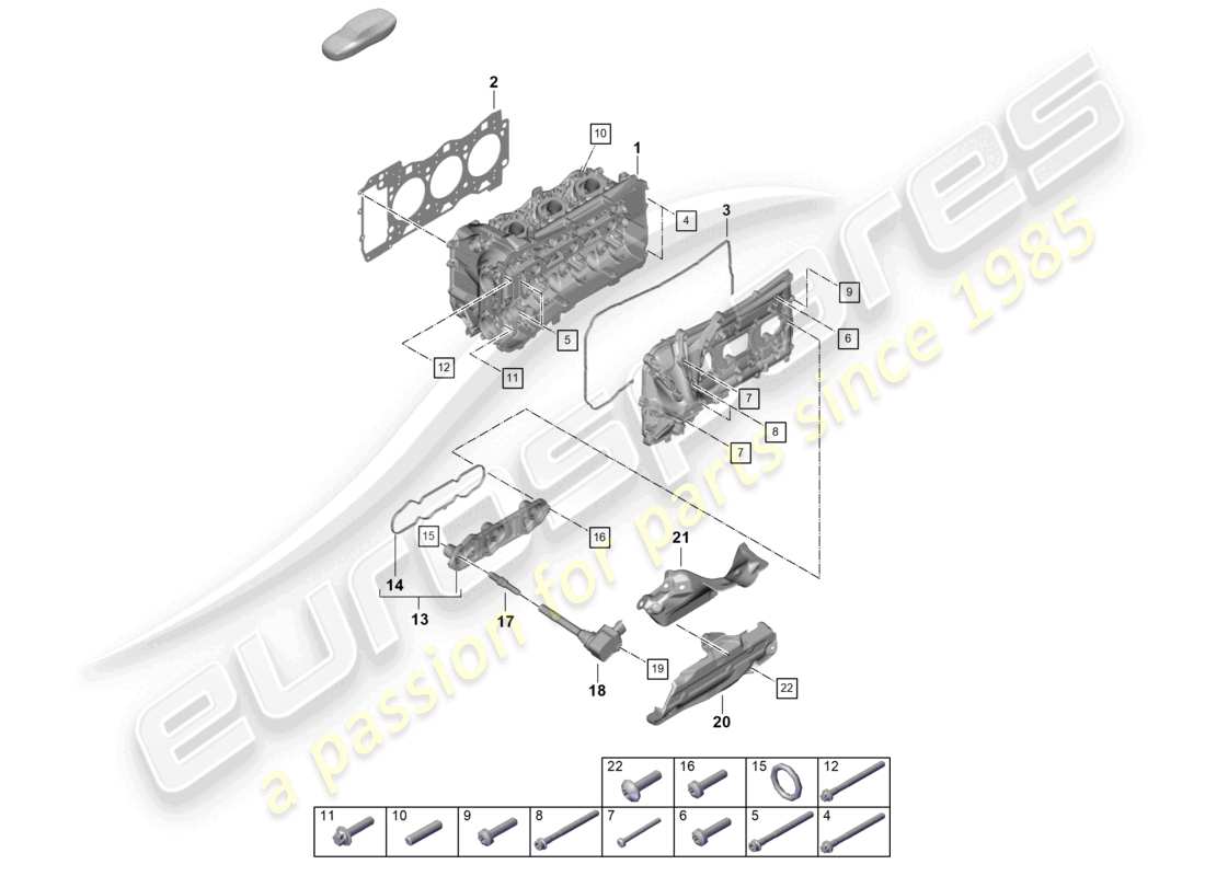 porsche 2021 (992-1 gt3/rs/st) cylinder head cylinder head gasket valve cover part diagram
