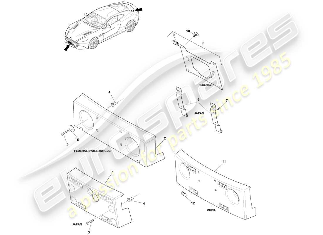 aston martin vanquish (2013) number plate plinths part diagram