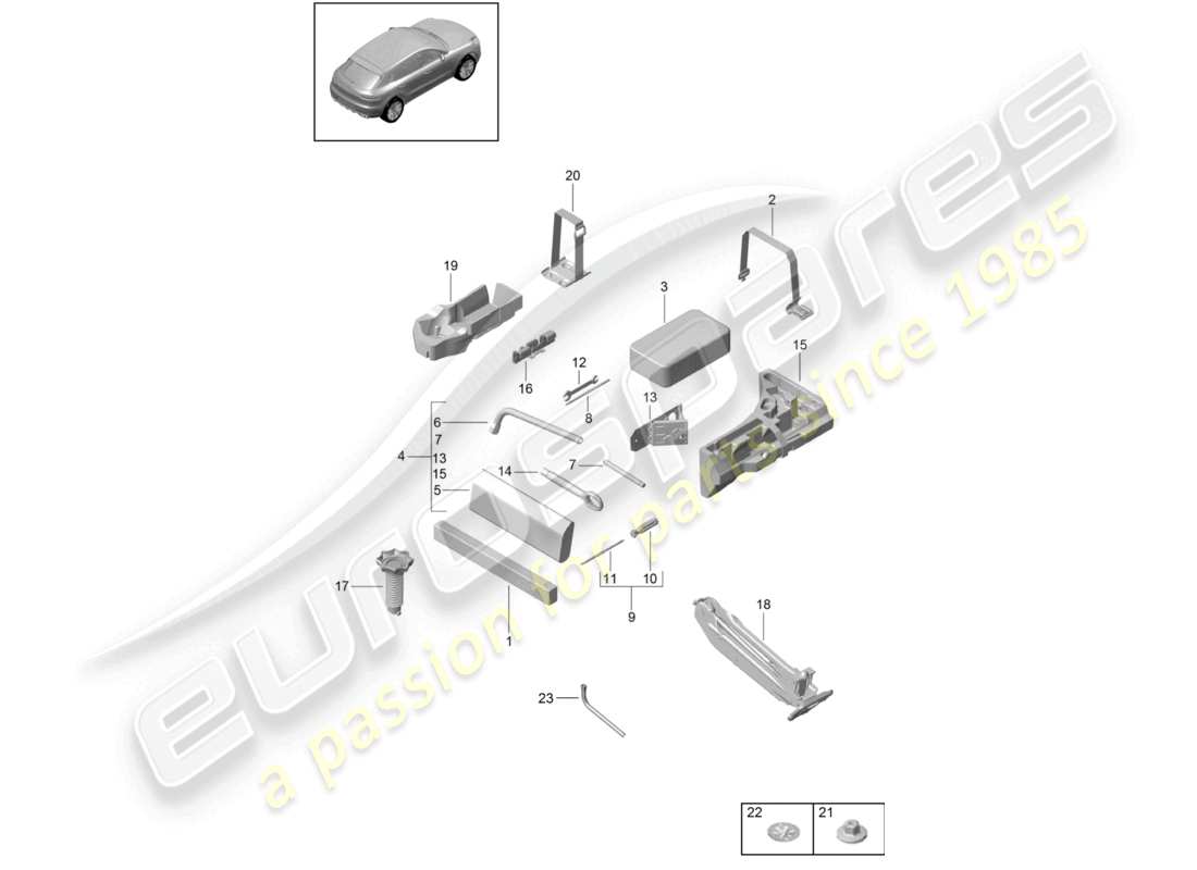 porsche 2021 (macan) tool jack warning triangle first aid kit parts diagram