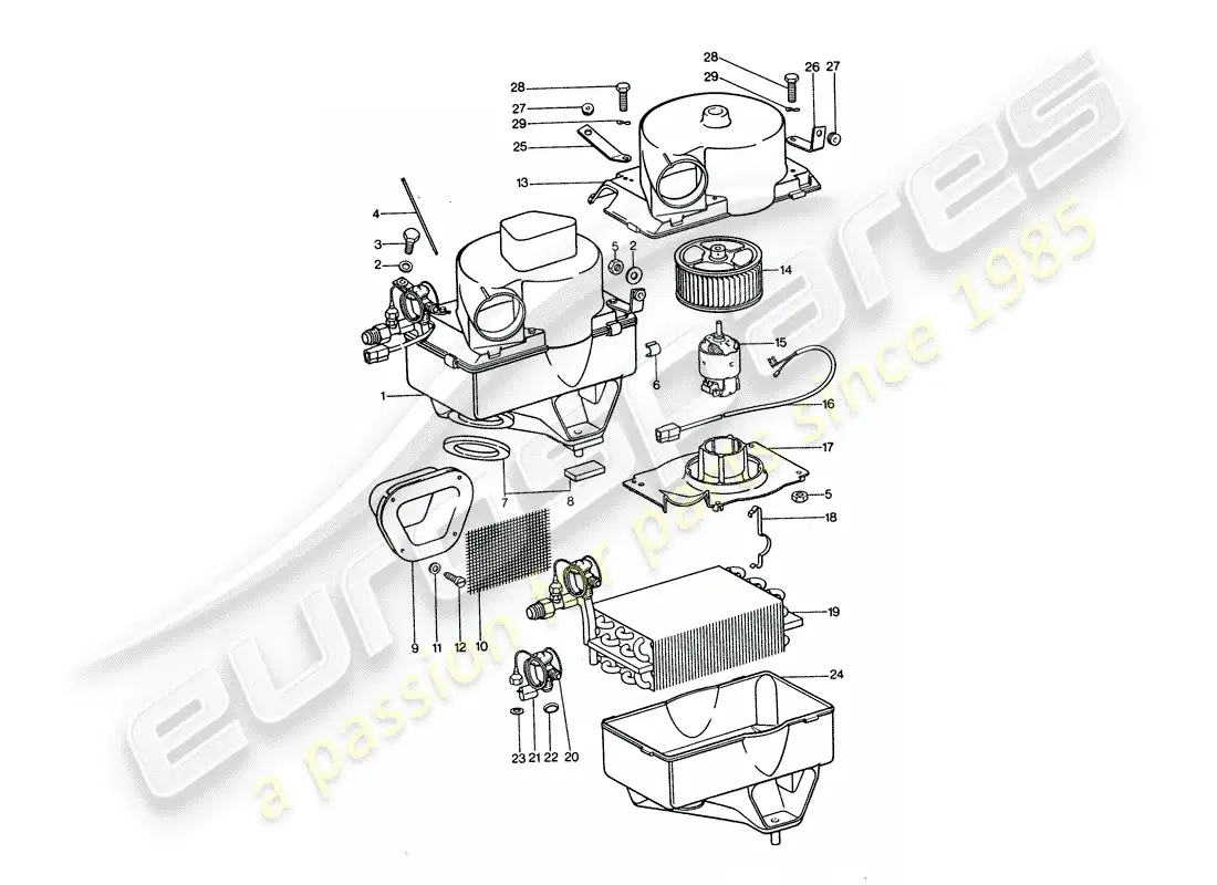 porsche 1976 (911 turbo) air conditioner - evaporator - evaporator housing - accessories parts diagram