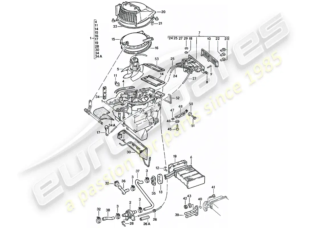 porsche 1980 (924) heater - heater core - f >> 92-cn402 197 - f >> 93-cn100 305 - f >> 93-bn700 450 parts diagram
