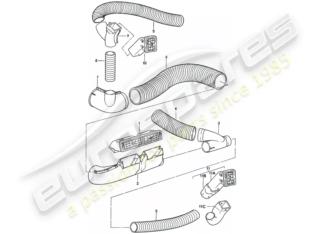 porsche 1979 (924) air vent - air hose part diagram