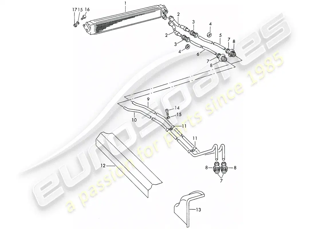 porsche 1965 (356b/356c) oil pipe - oil cooler parts diagram