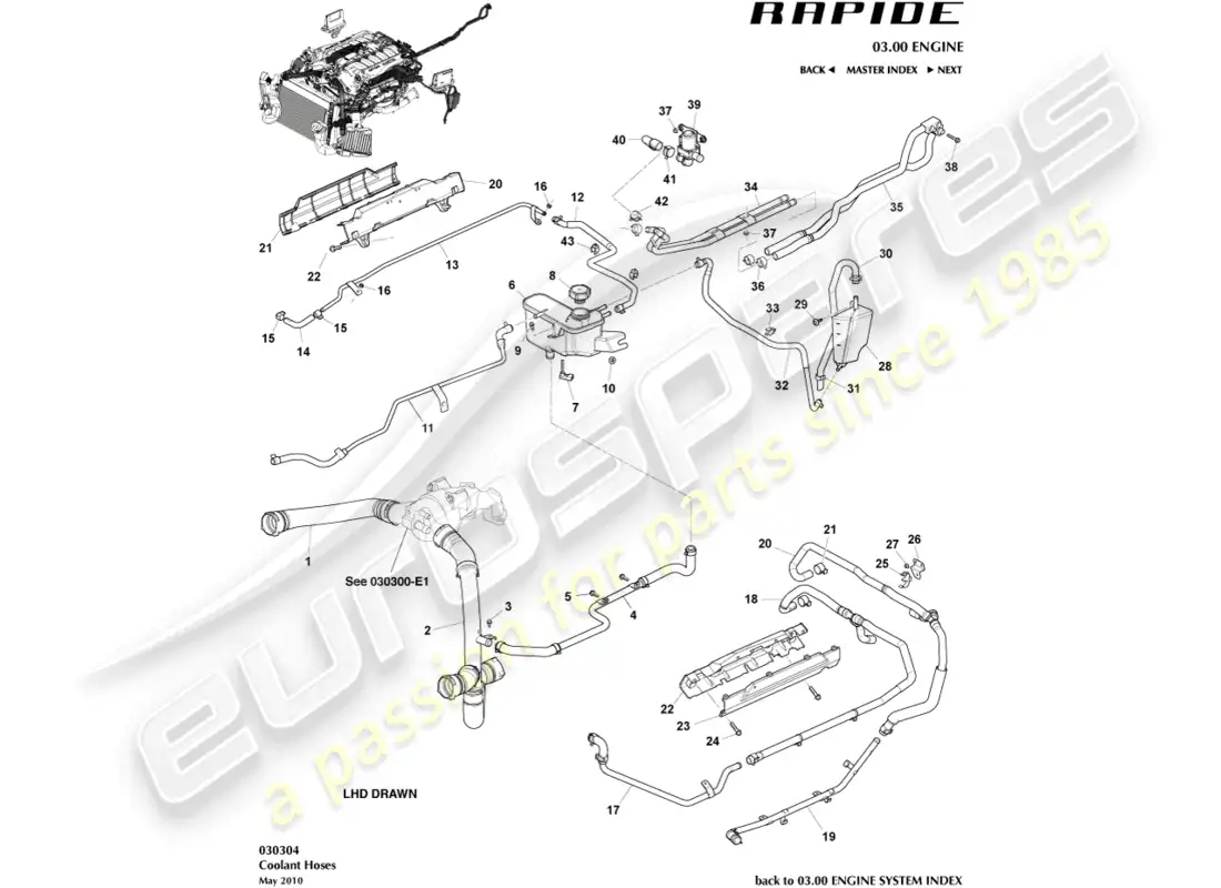 aston martin rapide (2010) coolant reservoir & hoses parts diagram