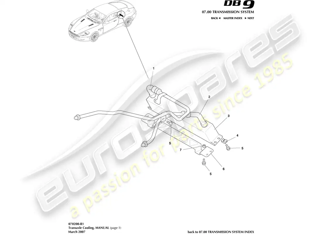 aston martin db9 (2011) transaxle cooling, manual part diagram