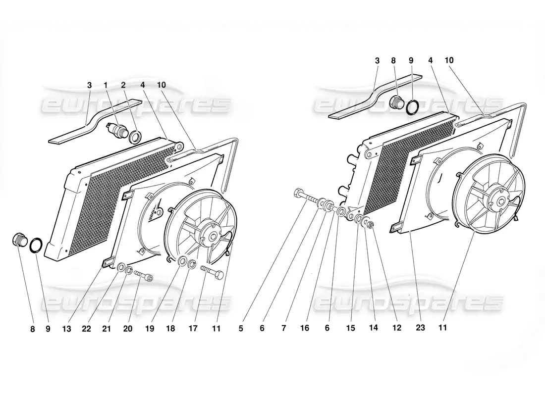 lamborghini diablo (1991) radiator and electro-fans parts diagram