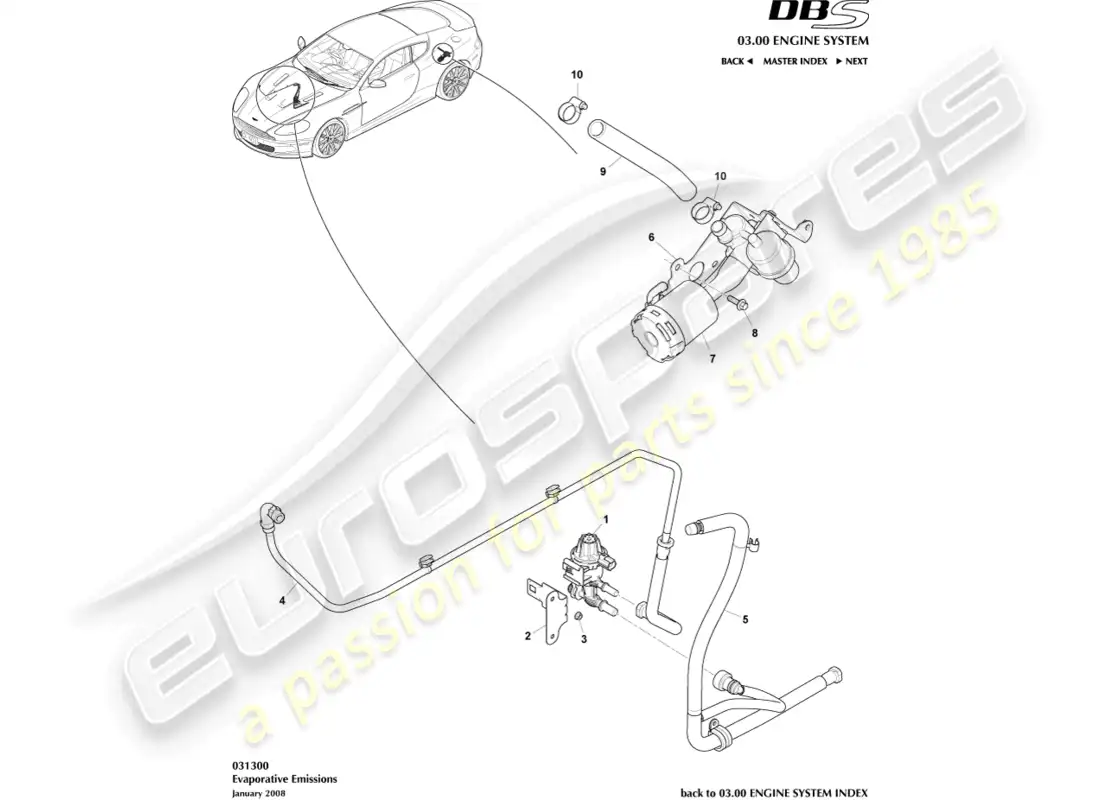 aston martin dbs (2008) evaporative emissions parts diagram