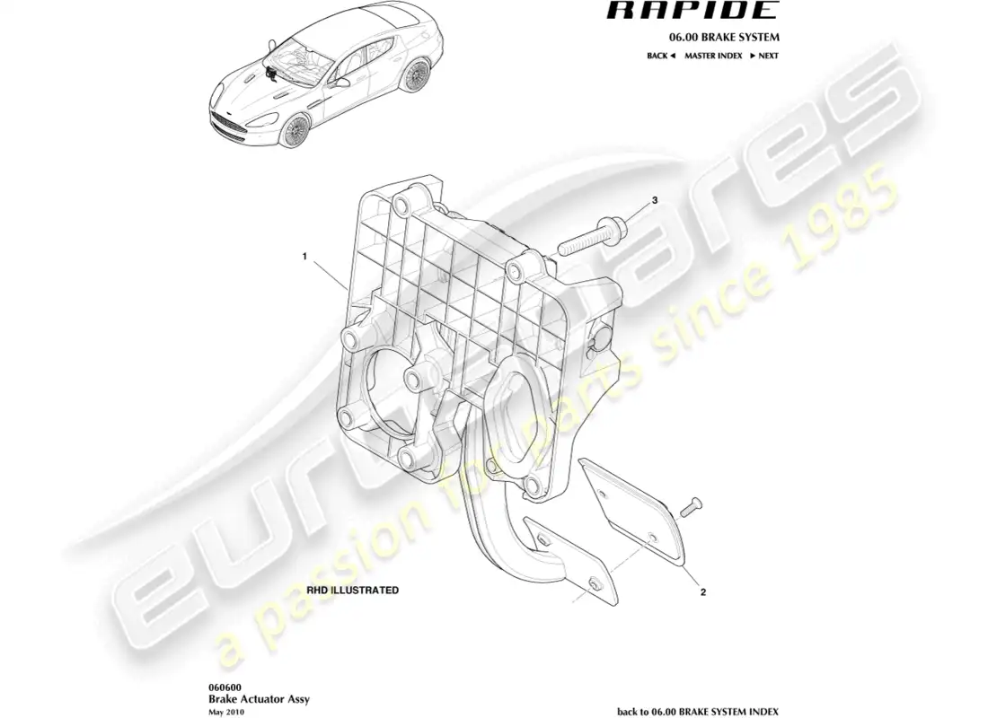 aston martin rapide (2018) brake actuator assembly parts diagram