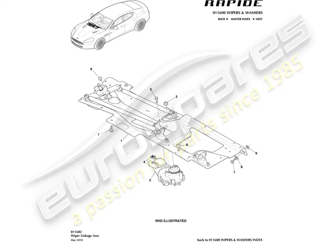 aston martin rapide (2017) wiper linkage parts diagram