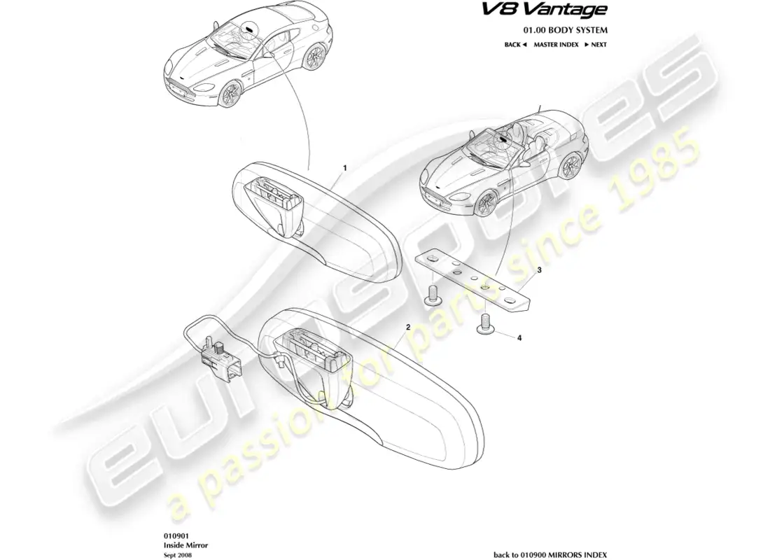 aston martin v8 vantage (2018) interior mirror part diagram