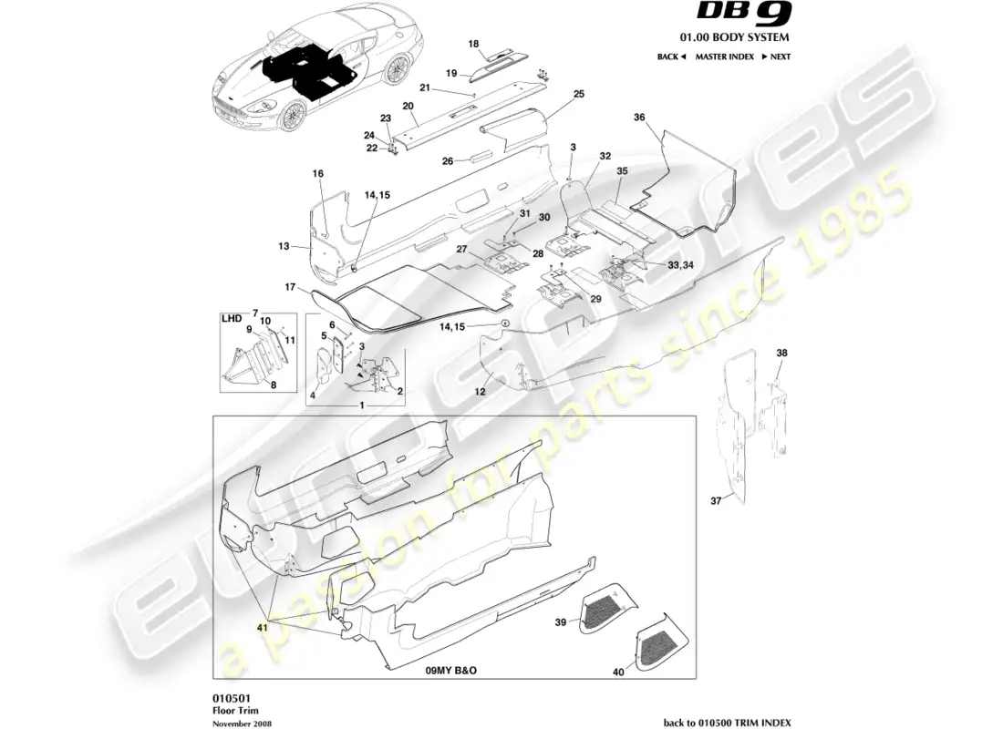 aston martin db9 (2004) floor trim parts diagram