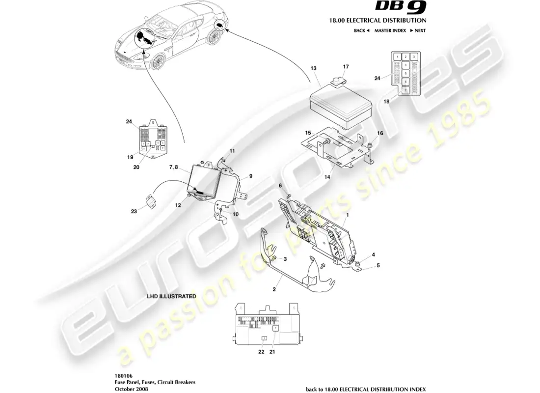 aston martin db9 (2012) fuse panels parts diagram