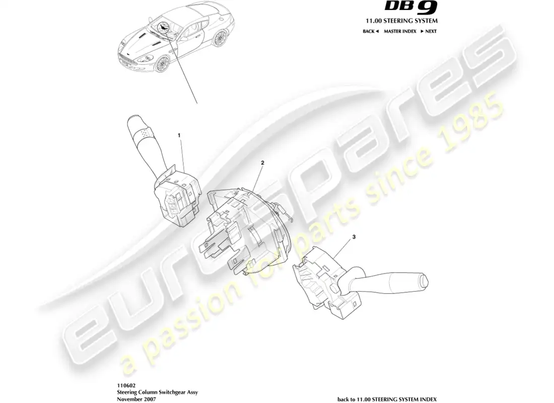 aston martin db9 (2004) steering column switch parts diagram