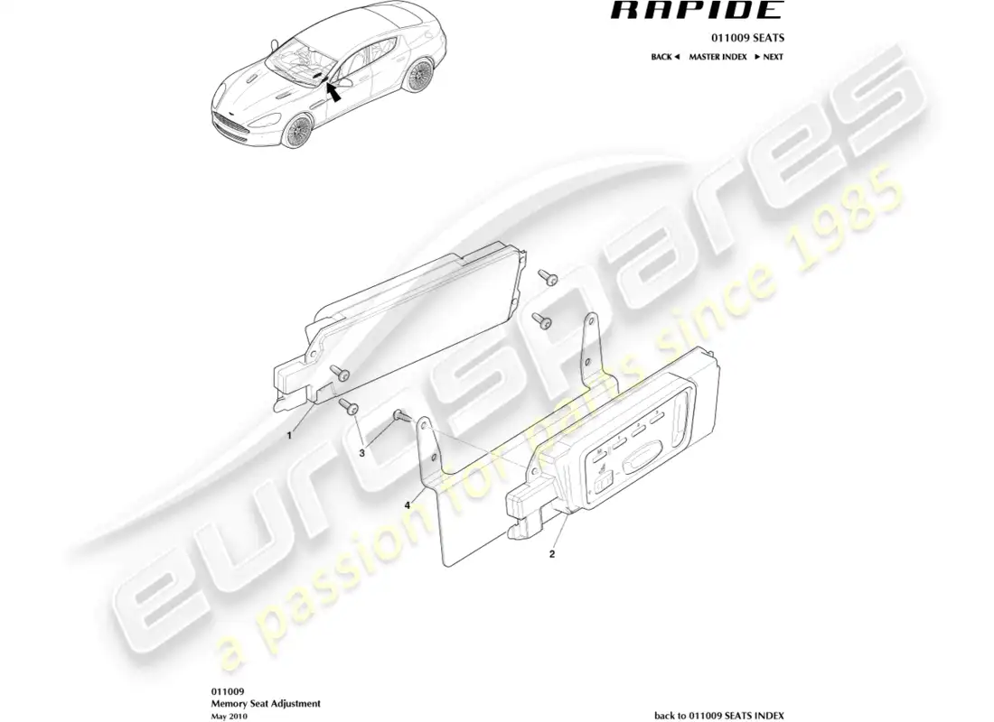aston martin rapide (2016) front seat adjustment parts diagram