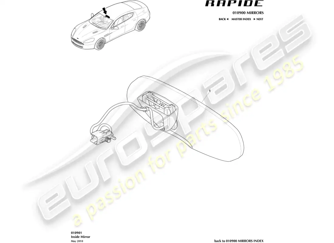 aston martin rapide (2016) interior mirror parts diagram