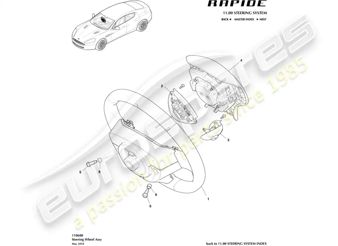 aston martin rapide (2016) steering wheel parts diagram