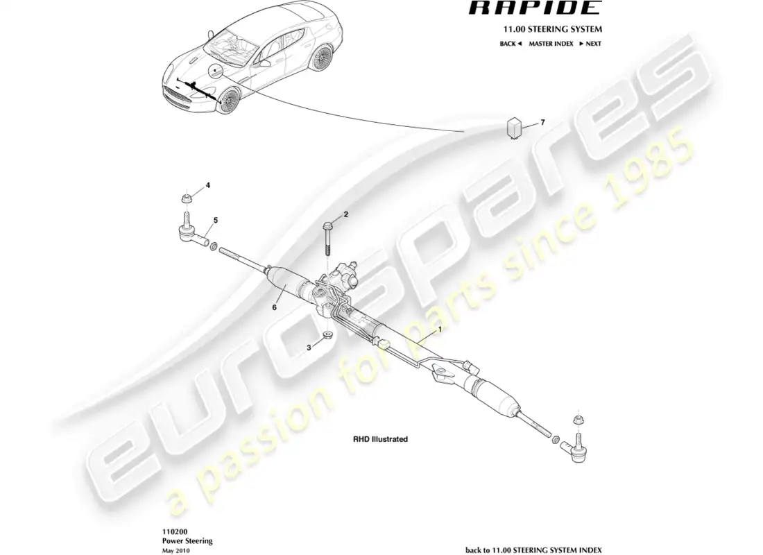 aston martin rapide (2012) steering rack parts diagram