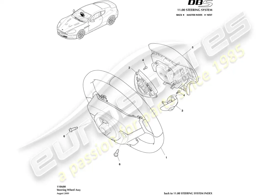 aston martin dbs (2013) steering wheel assembly parts diagram