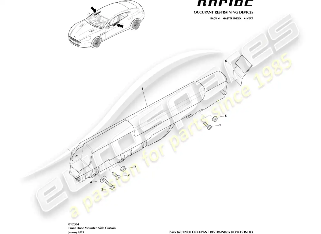 aston martin rapide (2017) front side curtain airbag parts diagram