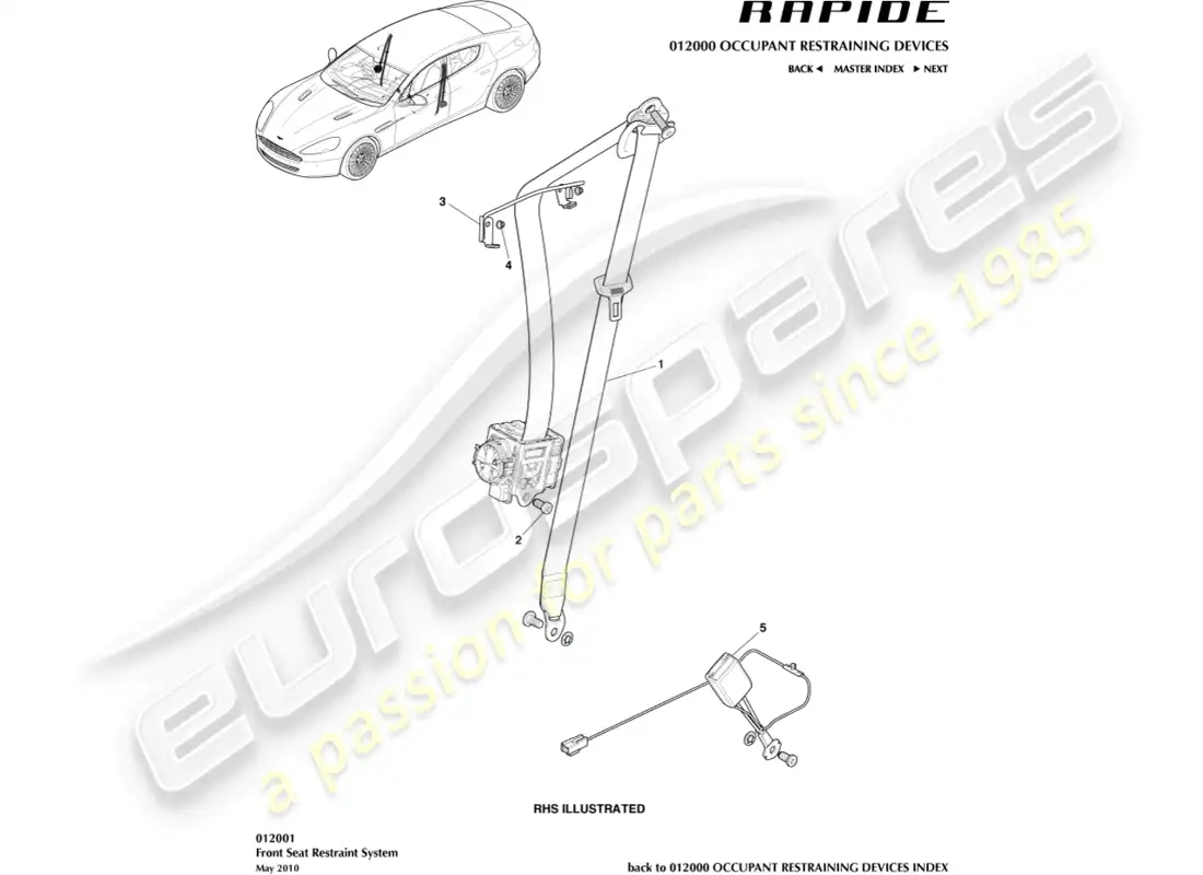 aston martin rapide (2011) front seat belts parts diagram