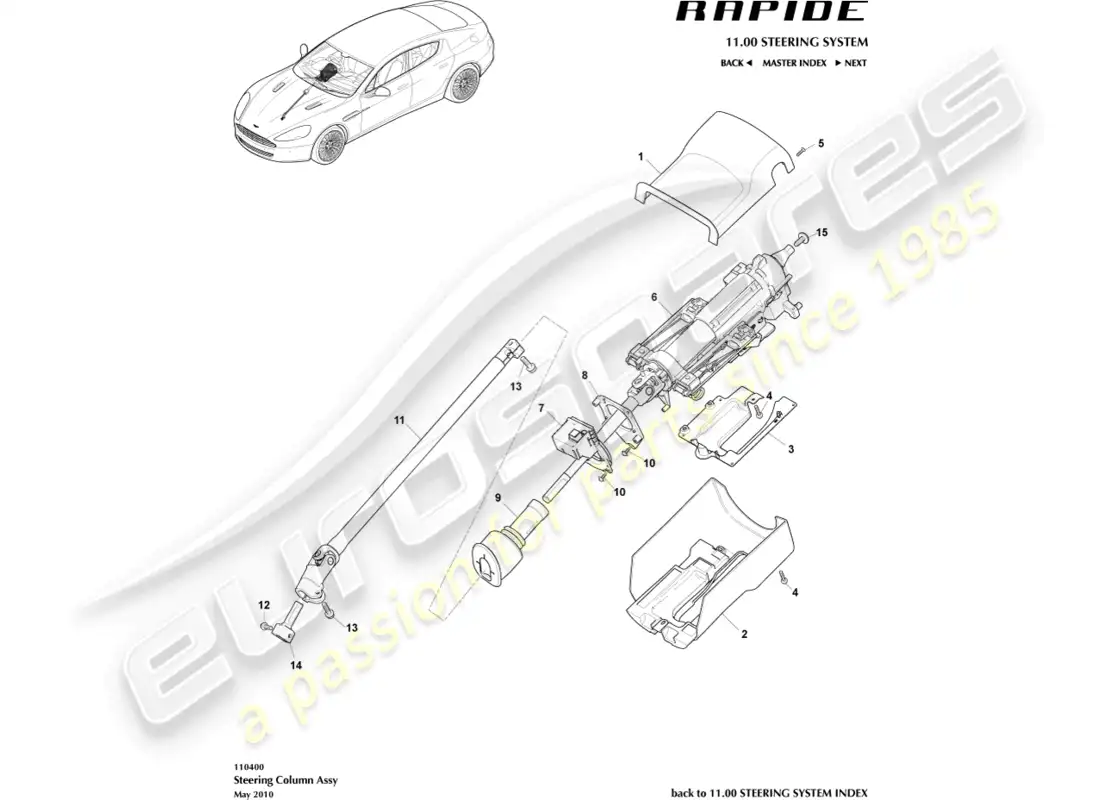 aston martin rapide (2016) steering column assembly parts diagram