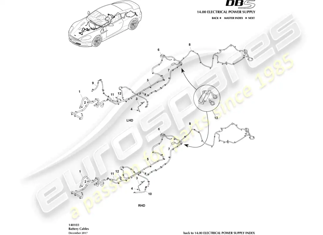aston martin dbs (2012) battery cables parts diagram