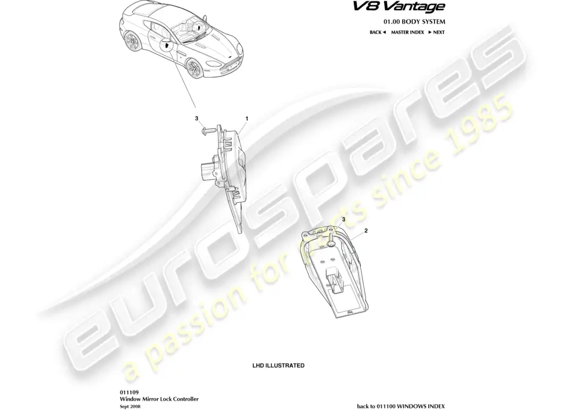 aston martin v8 vantage (2015) window/mirror lock controller part diagram