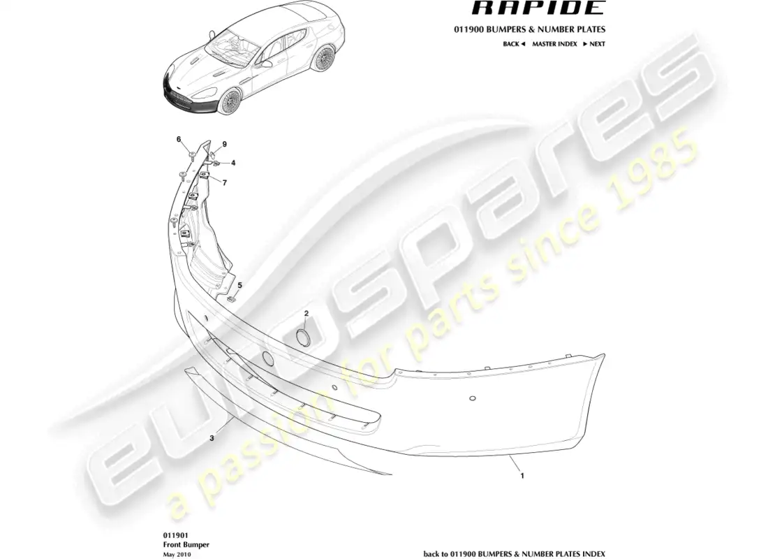 aston martin rapide (2019) front bumper parts diagram