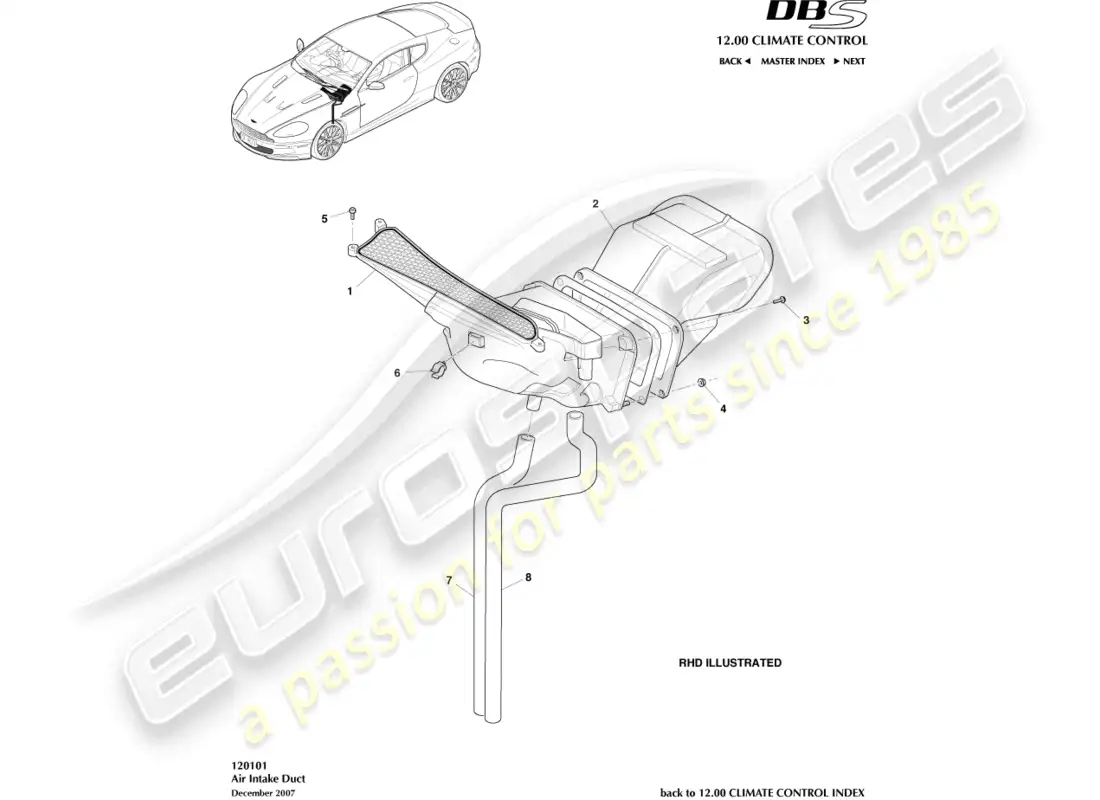 aston martin dbs (2013) air intake ducts parts diagram