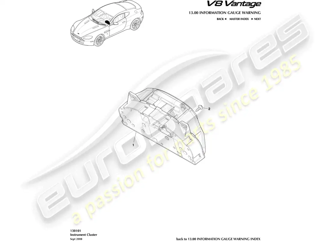 aston martin v8 vantage (2018) instrument cluster part diagram