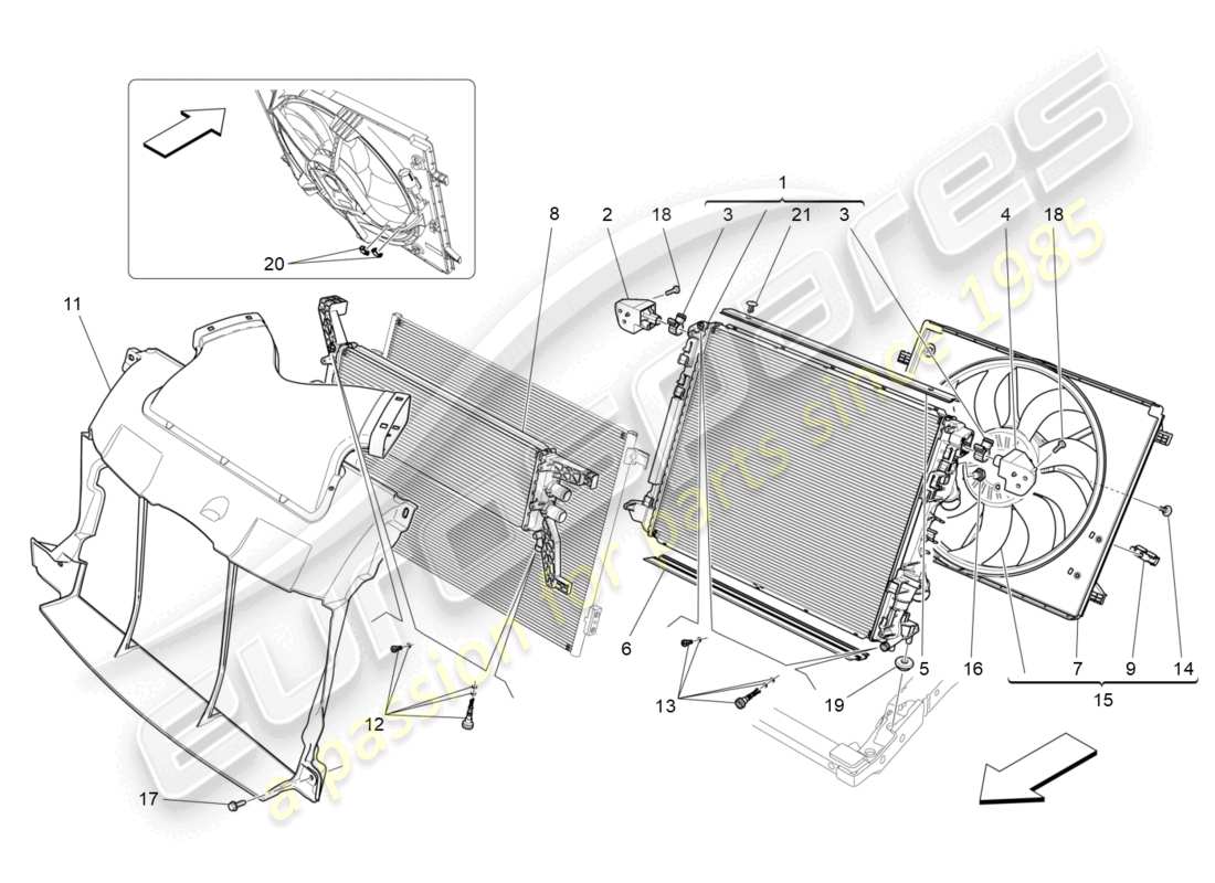 maserati ghibli (2015) cooling: air radiators and ducts parts diagram