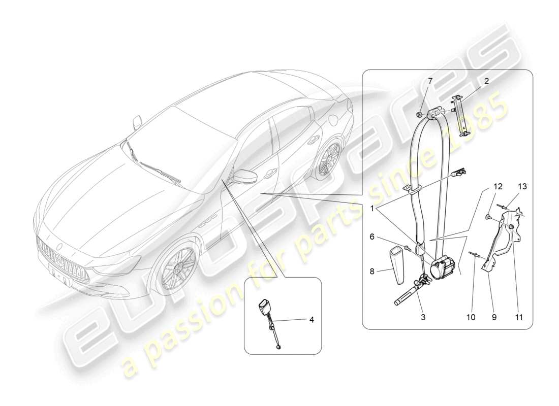 maserati ghibli (2015) front seatbelts parts diagram