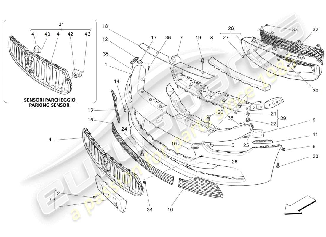 maserati ghibli (2015) front bumper parts diagram