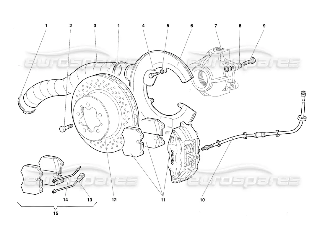 lamborghini diablo sv (1997) front brakes parts diagram