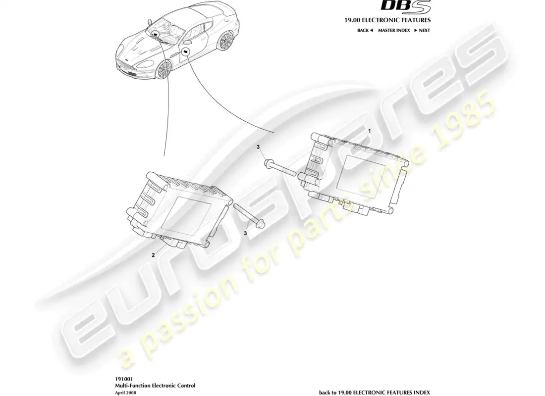aston martin dbs (2010) multi-function control parts diagram