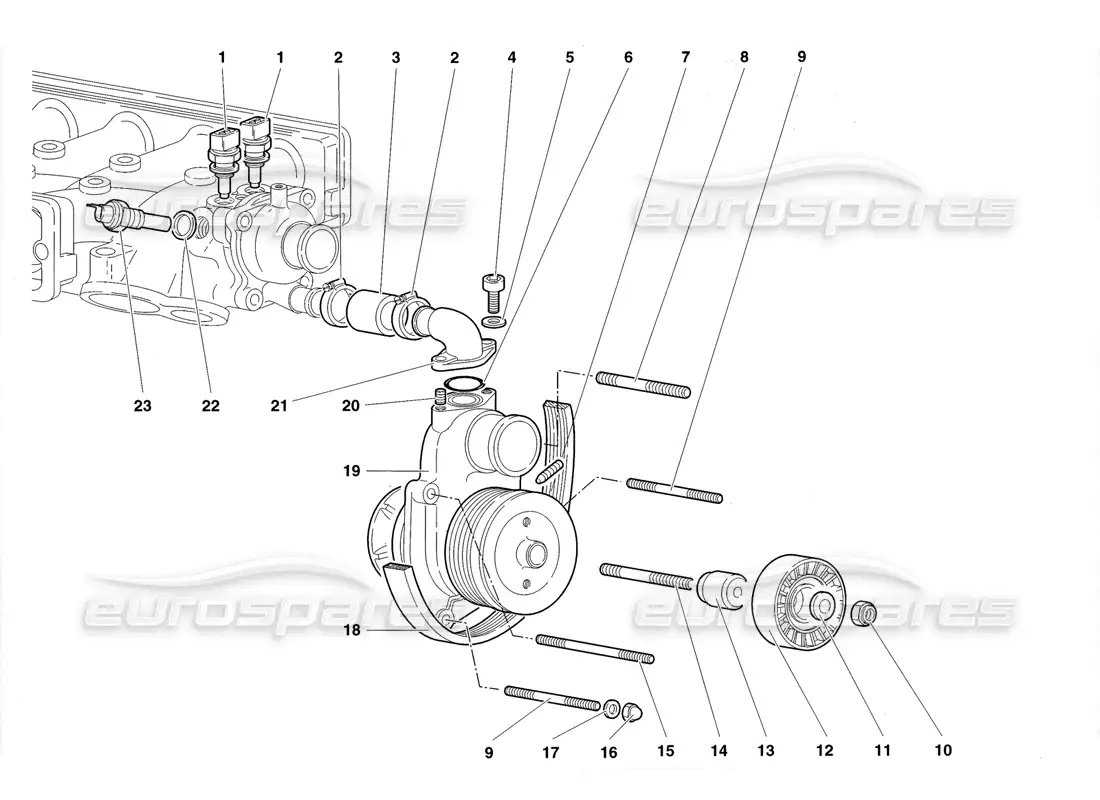 lamborghini diablo roadster (1998) water pump parts diagram